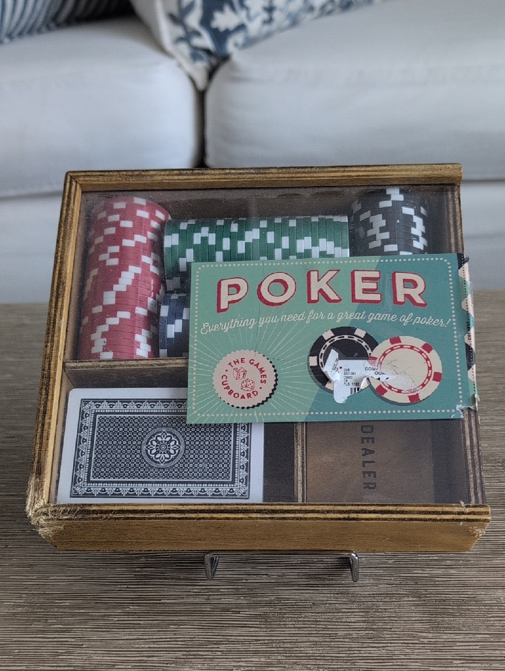 Vintage-Style Poker Set with Red, Green & Black Chips In Wood Box